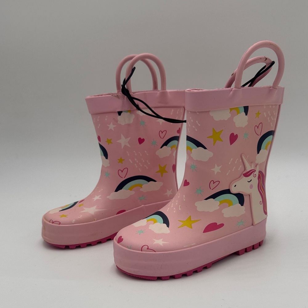 KomfysMe Kids Rain Boots Unicorn Rainbow Pink Toddler Size 5 - Picture 1 of 9